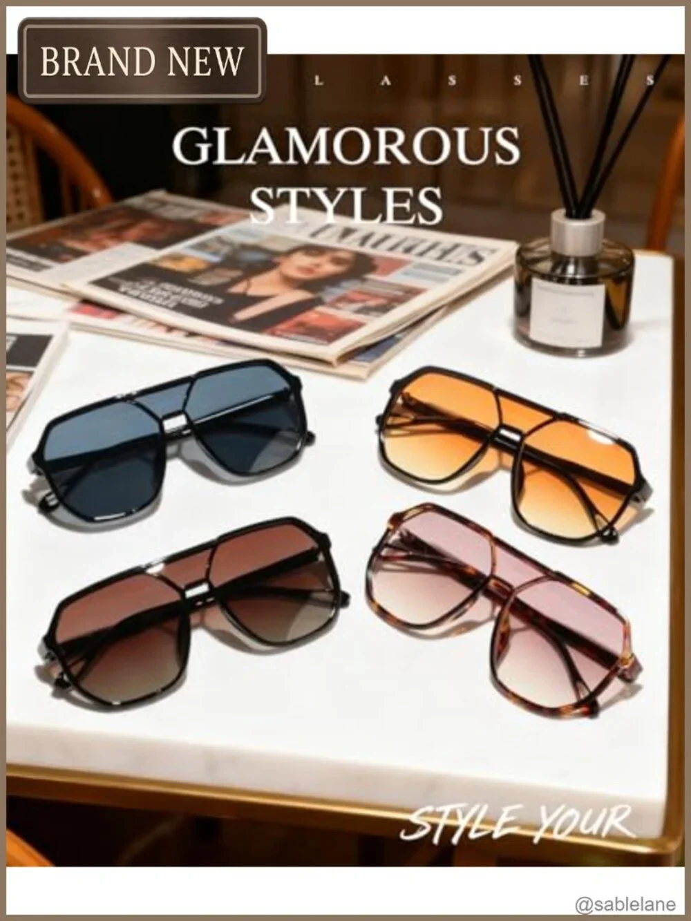 Oversized Aviator Sunglasses Women Men Retro Square Frame UV400 Protection